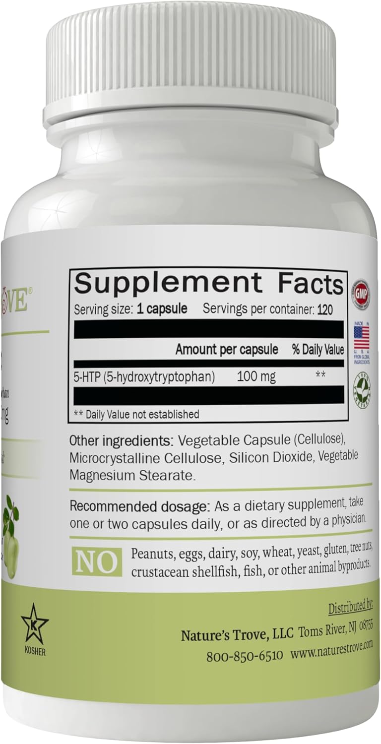 120 Vegetarian Capsules of Nature's Trove 5-HTP 100mg - Natural Mood Support