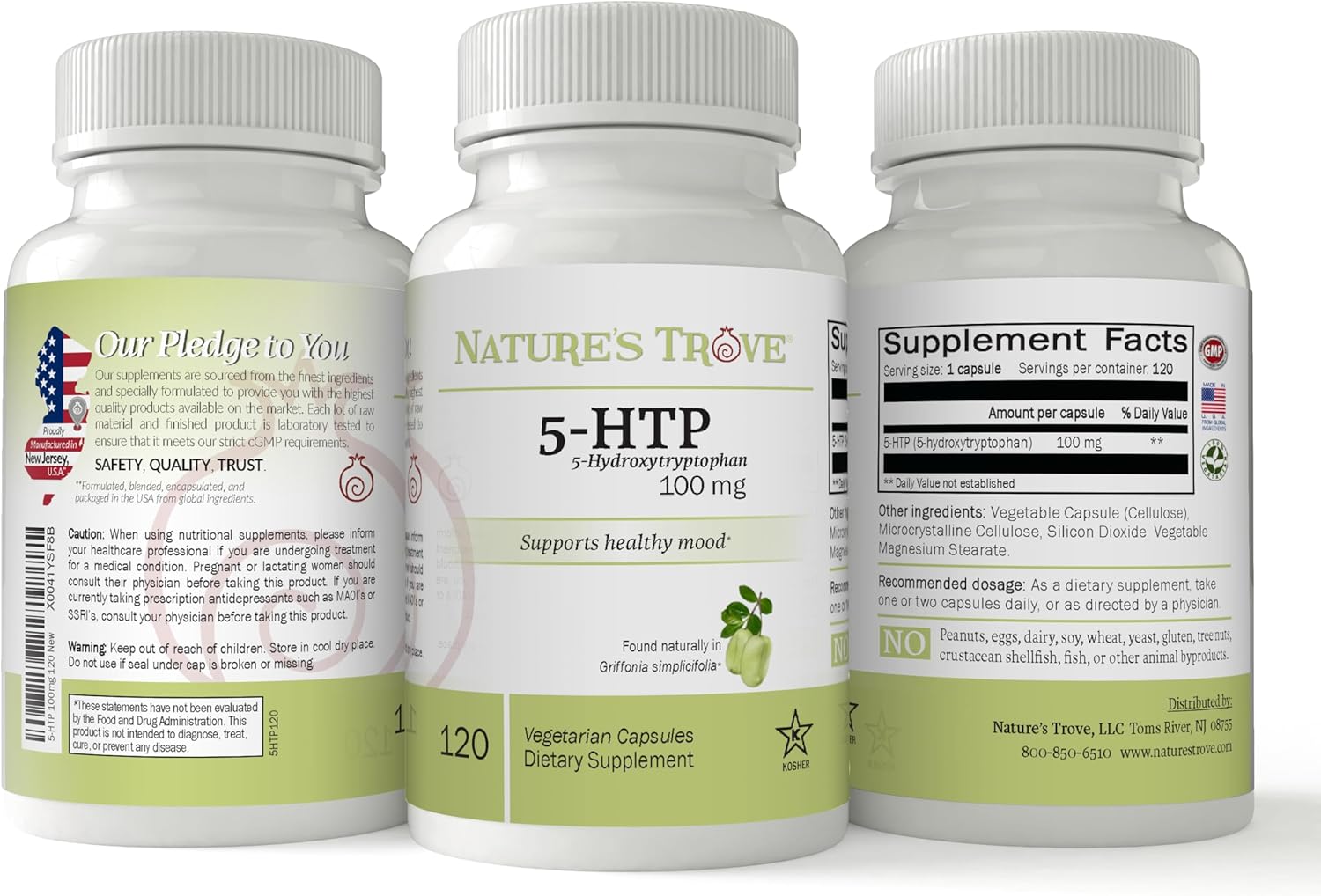 120 Vegetarian Capsules of Nature's Trove 5-HTP 100mg - Natural Mood Support