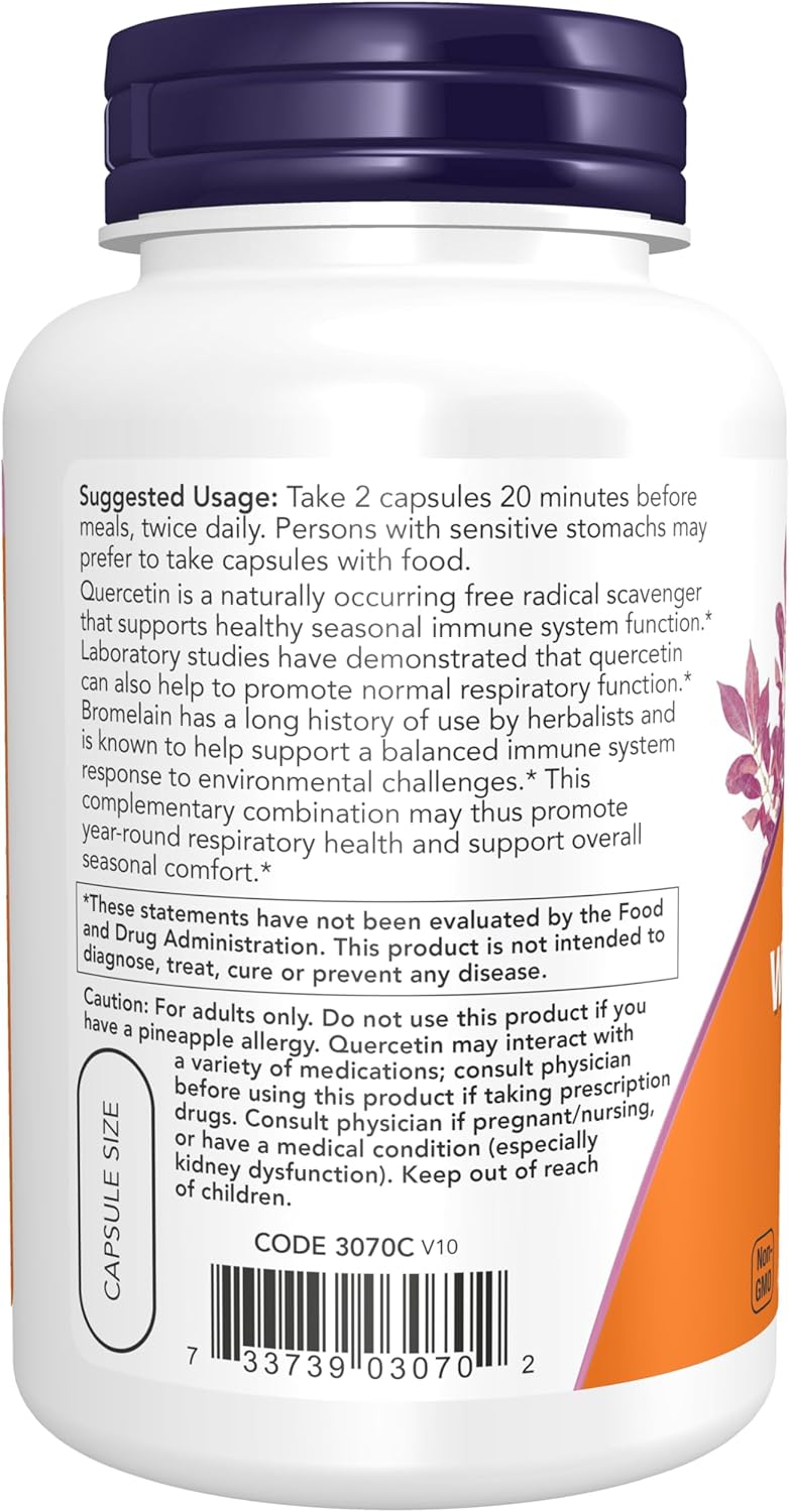 120 Veggie Capsules of NOW Foods Quercetin with Bromelain for Immune Support and Allergy Relief