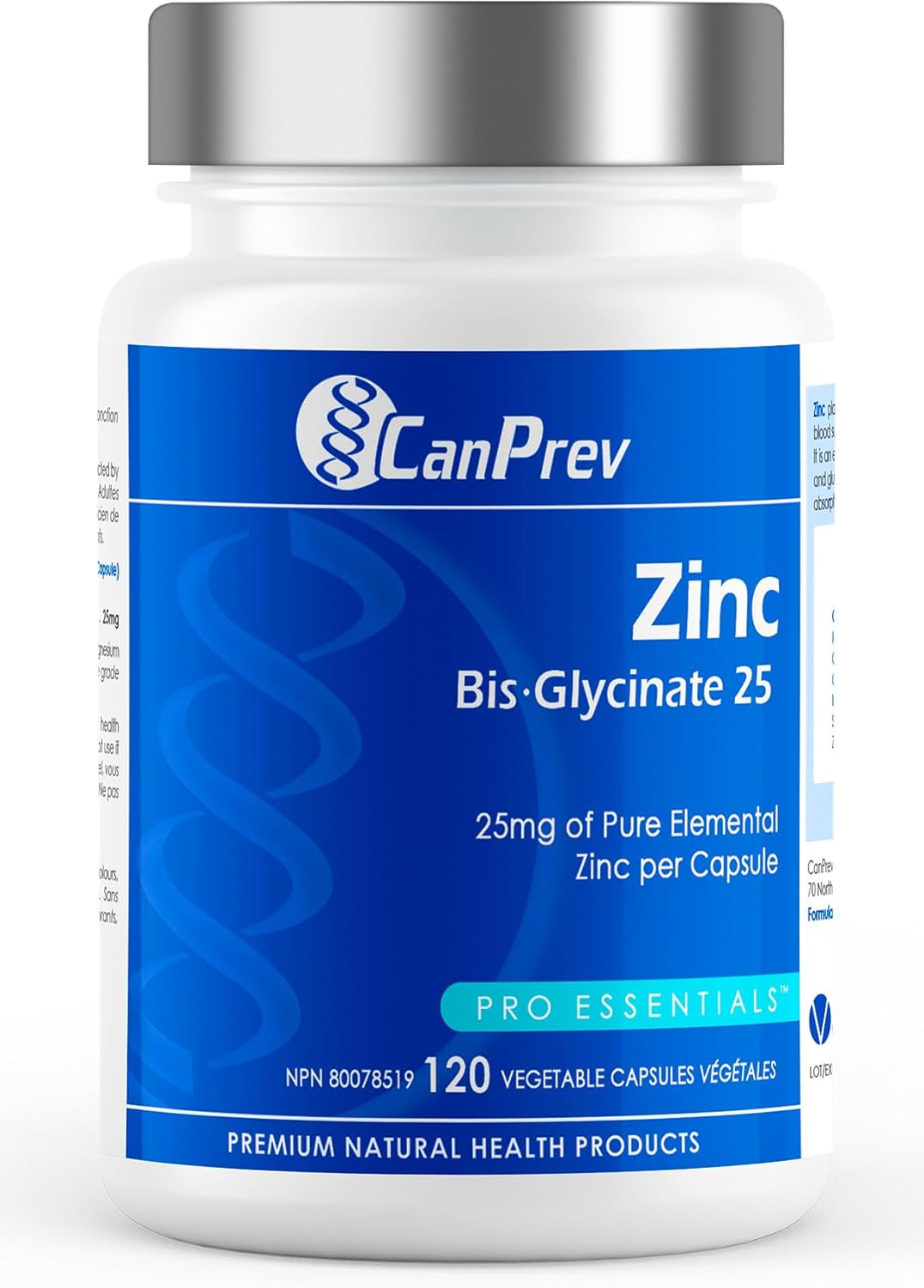 120 Vegicaps of CanPrev Zinc Bis-Glycinate 25 - High Absorption Zinc Supplement