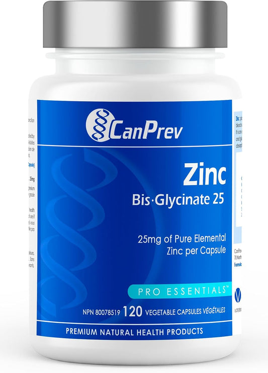 120 Vegicaps of CanPrev Zinc Bis-Glycinate 25 - High Absorption Zinc Supplement
