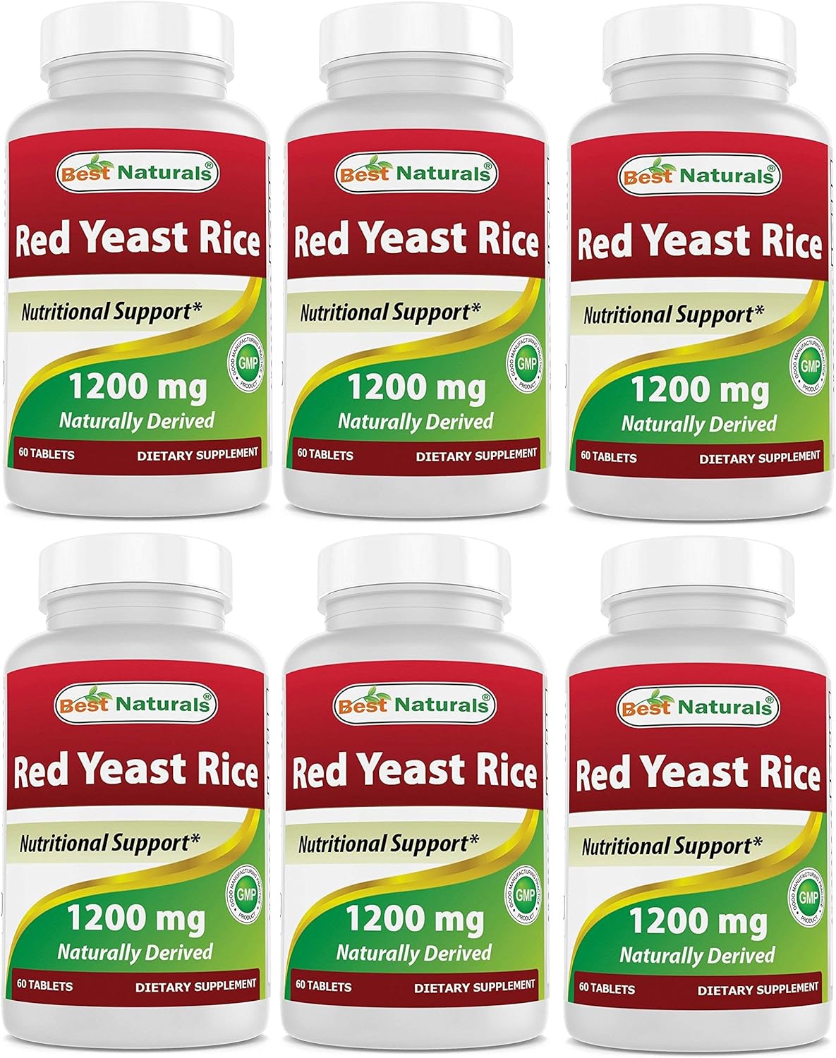 1200 Mg Red Yeast Rice Tablets for Healthy Cholesterol - Pack of 6 (60 Count) by Best Naturals - BoostGo Australia