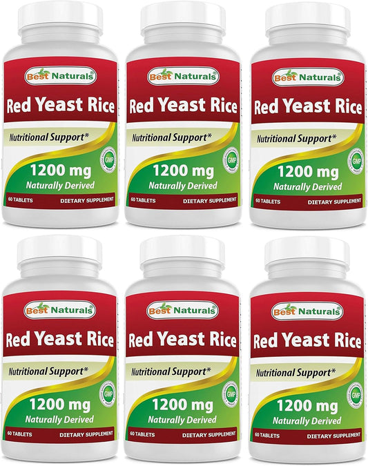 1200 Mg Red Yeast Rice Tablets for Healthy Cholesterol - Pack of 6 (60 Count) by Best Naturals - BoostGo Australia