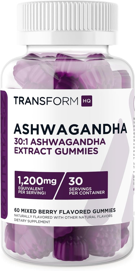 1200mg Ashwagandha Gummies - Mixed Berry Flavor, 60 Gummies - Herbal Extract Supplement, Gluten Free, Non-GMO - 30 Servings