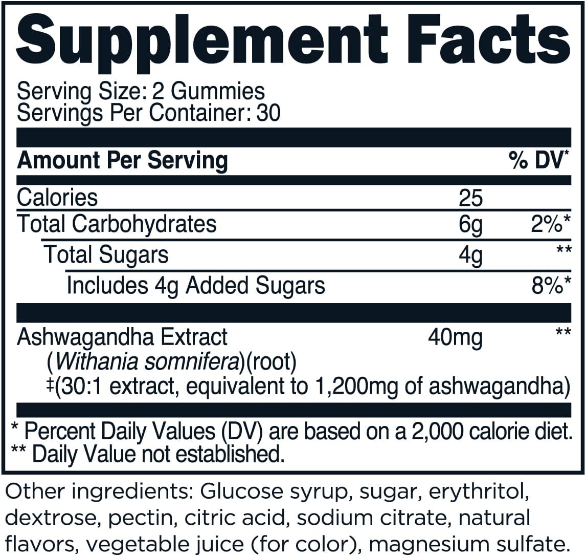 1200mg Ashwagandha Gummies - Mixed Berry Flavor, 60 Gummies - Herbal Extract Supplement, Gluten Free, Non-GMO - 30 Servings