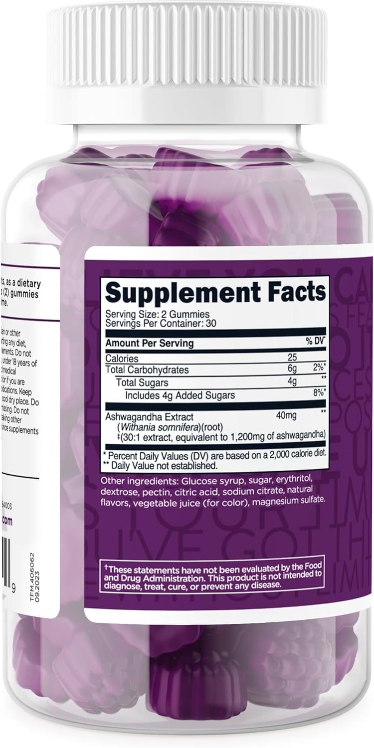 1200mg Ashwagandha Gummies - Mixed Berry Flavor, 60 Gummies - Herbal Extract Supplement, Gluten Free, Non-GMO - 30 Servings