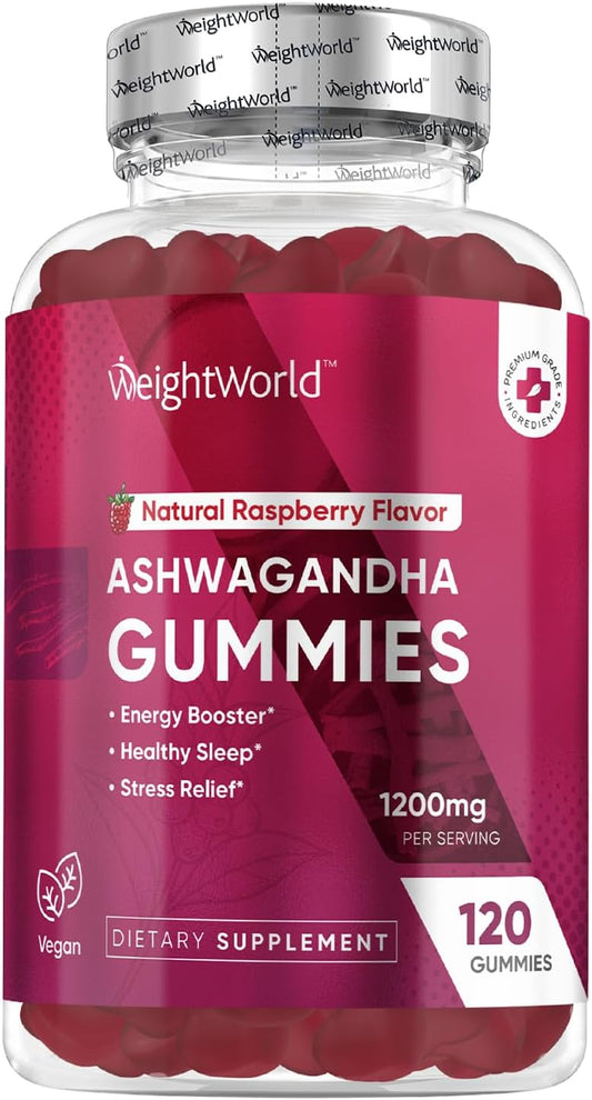 1200mg Ashwagandha Gummies for Women & Men - Raspberry Flavored - Boost Energy, Improve Sleep, Reduce Stress - 2 Month Supply - Gluten-Free Vegan Formula
