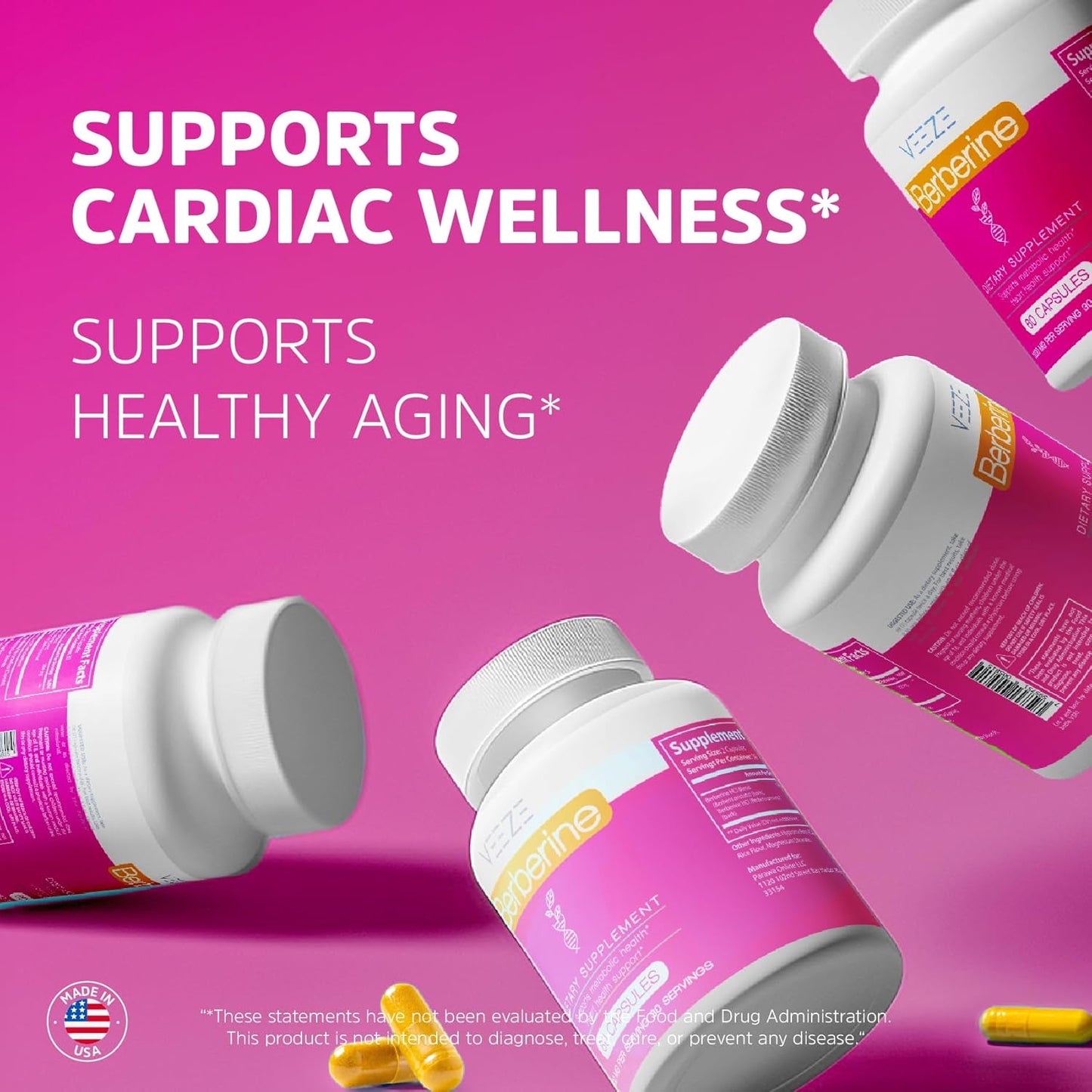 1200mg Berberine Supplement - 60 Capsules, 30 Servings - USA Made Non-GMO - Immunity & Heart Health Support