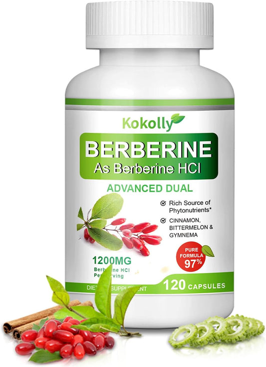 1200mg Berberine Supplement with Natural Plant-Based Ingredients - Berberine HCL, Cinnamon, Bittermelon, Gymnema - 120 Capsules