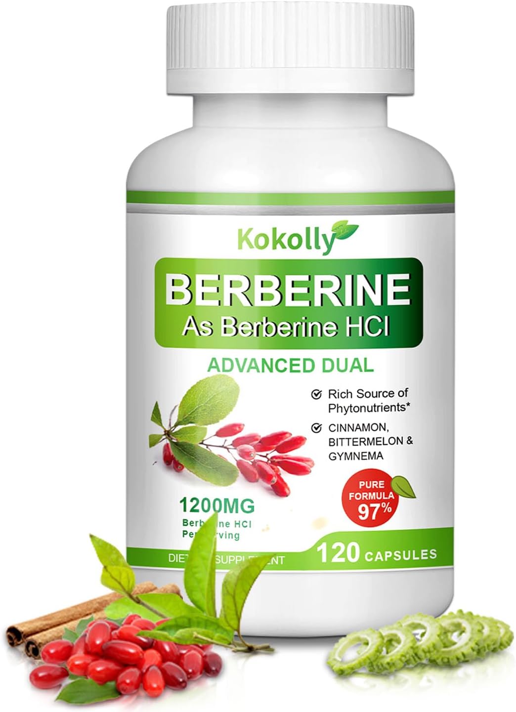 1200mg Berberine Supplement with Natural Plant-Based Ingredients - Berberine HCL, Cinnamon, Bittermelon, Gymnema - 120 Capsules