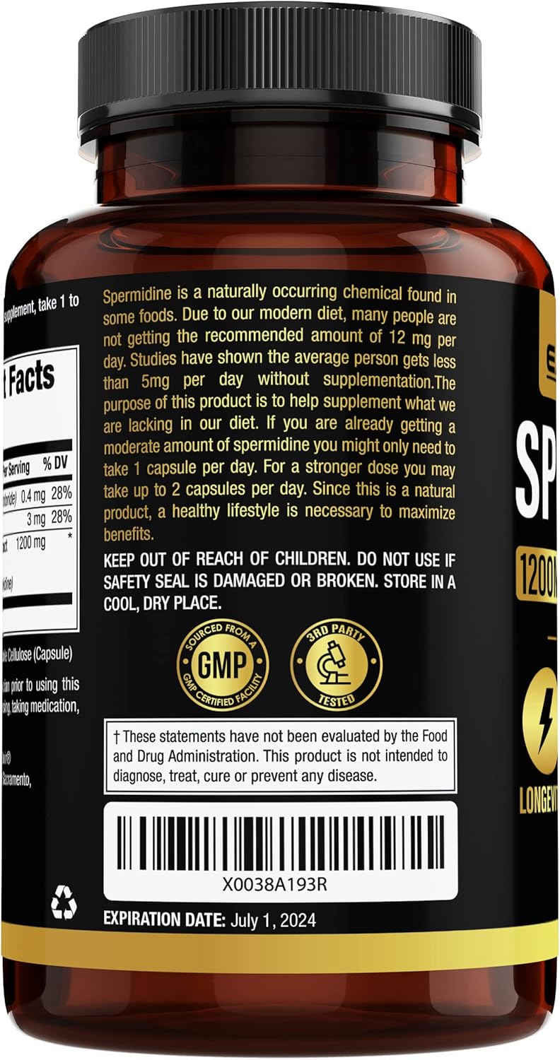 1200mg Earth Elixir Spermidine Supplements - Anti Aging Capsules - 3rd Party Tested - High Purity Espermidina - Wheat Germ Extract - NMN Alternative