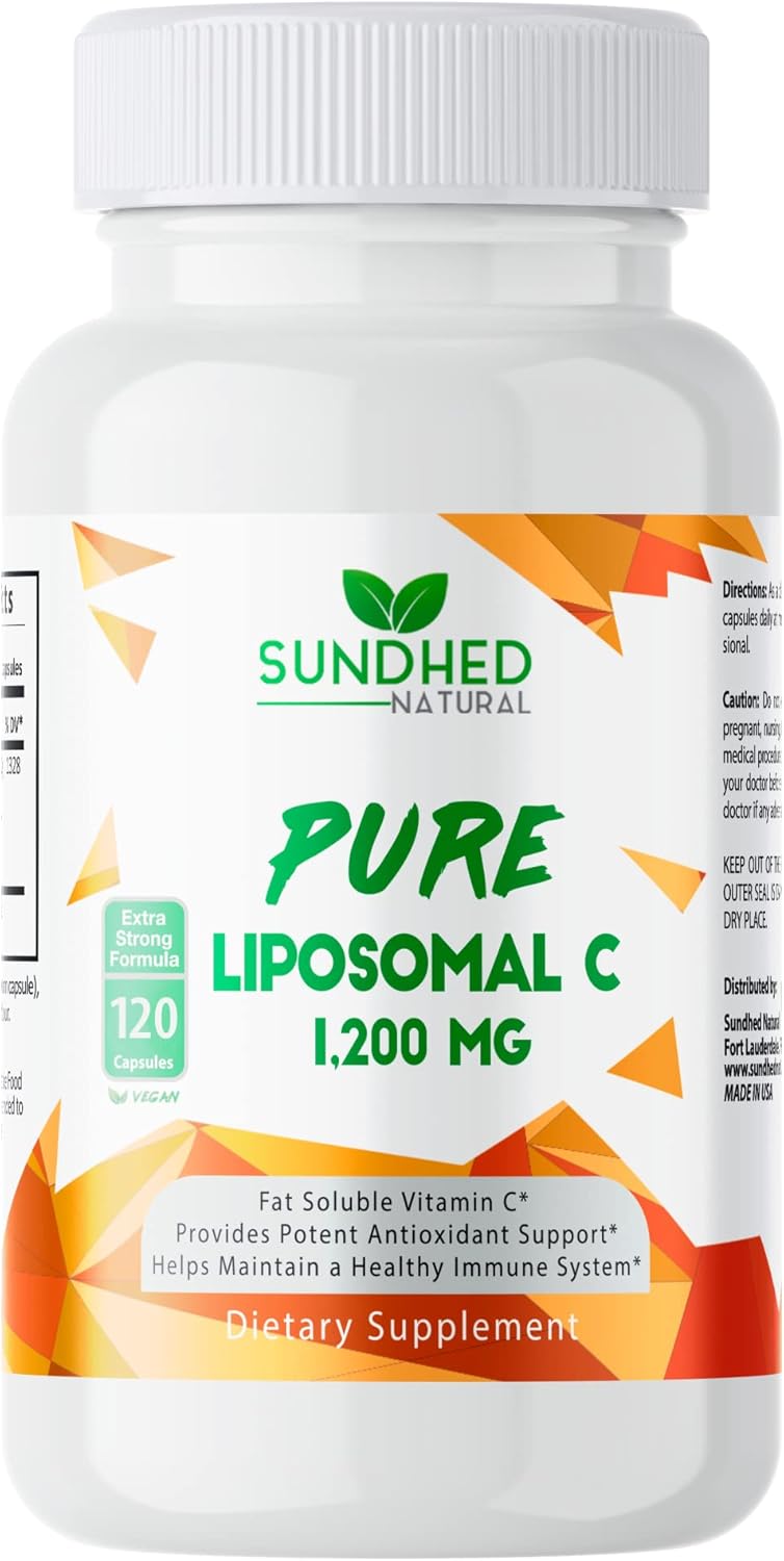 1200mg Liposomal Vitamin C Capsules for Immune Support, Collagen Health, Anti Aging Skin - Pure Natural Formula with Sunflower Lecithin - 2 Month Supply