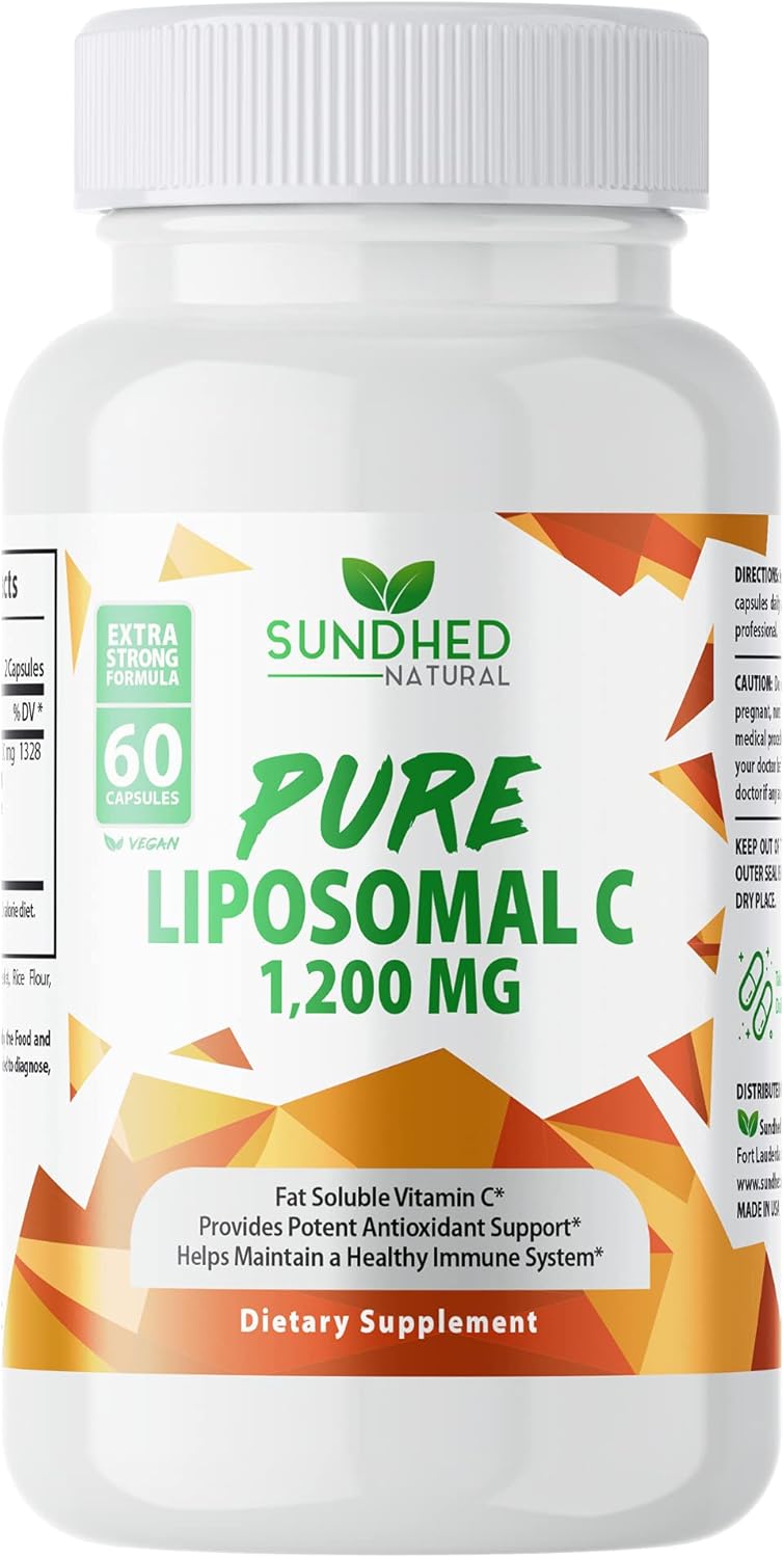 1200mg Liposomal Vitamin C Capsules with Sunflower Lecithin for Immune System & Collagen Health Booster - 60 Count