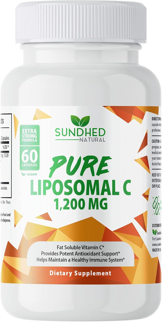 1200mg Liposomal Vitamin C Capsules with Sunflower Lecithin for Immune System & Collagen Health Booster - 60 Count