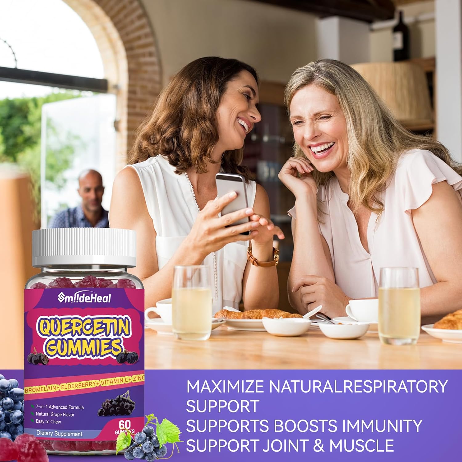 1200MG Quercetin Gummies with Bromelain, Zinc, and Vitamin C - 60 Vegan Gummies for Adults and Kids by SmildeHeal