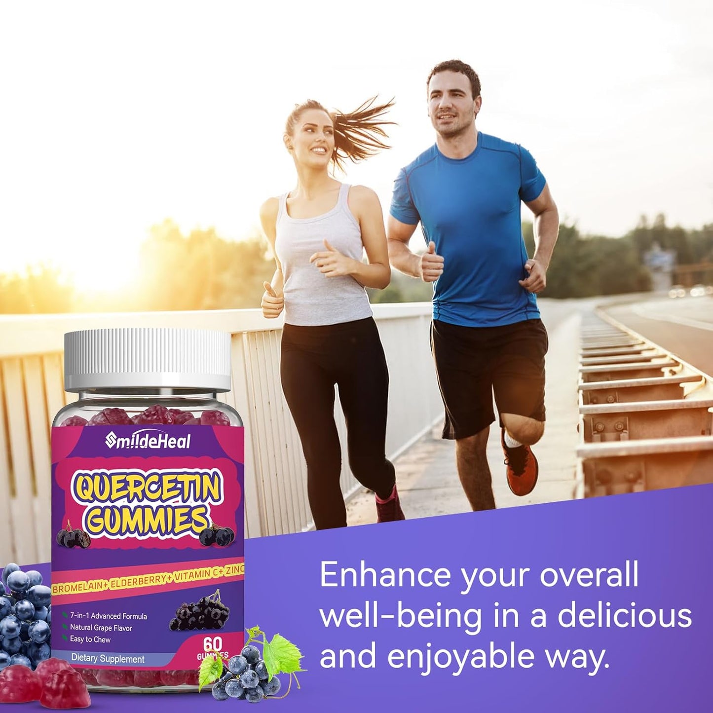 1200MG Quercetin Gummies with Bromelain, Zinc, and Vitamin C - 60 Vegan Gummies for Adults and Kids by SmildeHeal