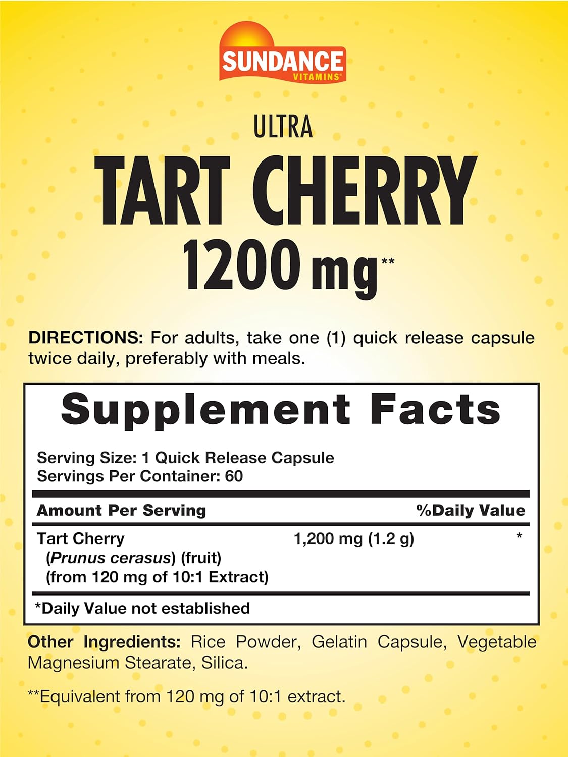 1200mg Sundance Tart Cherry Capsules - 60 Count Traditional Herb Supplement Non-GMO Gluten Free