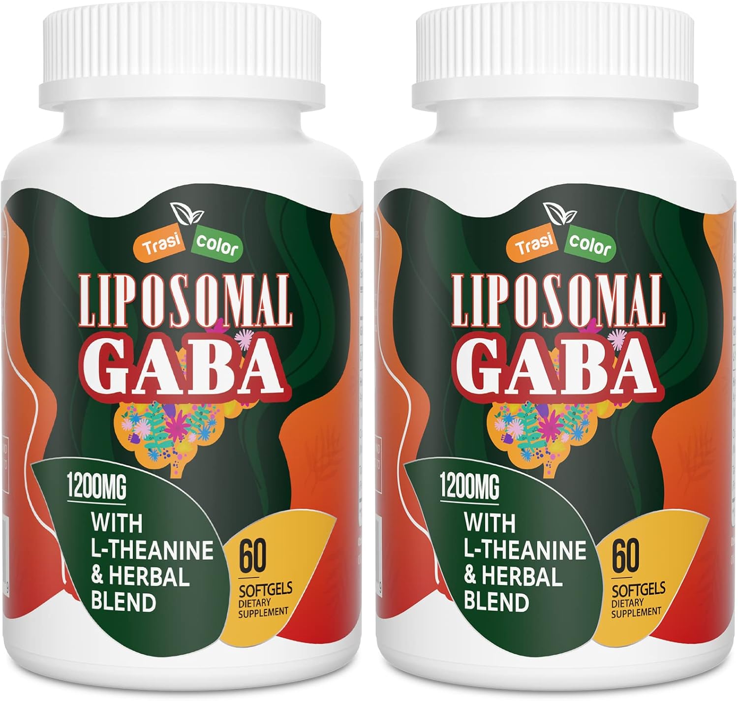 1200mg Trasicolor Liposomal GABA & L-Theanine Softgels with Ashwagandha, Chamomile, and Tart Cherry - High Absorption GABA Complex for Men and Women