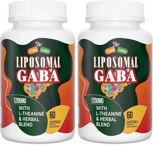 1200mg Trasicolor Liposomal GABA & L-Theanine Softgels with Ashwagandha, Chamomile, and Tart Cherry - High Absorption GABA Complex for Men and Women
