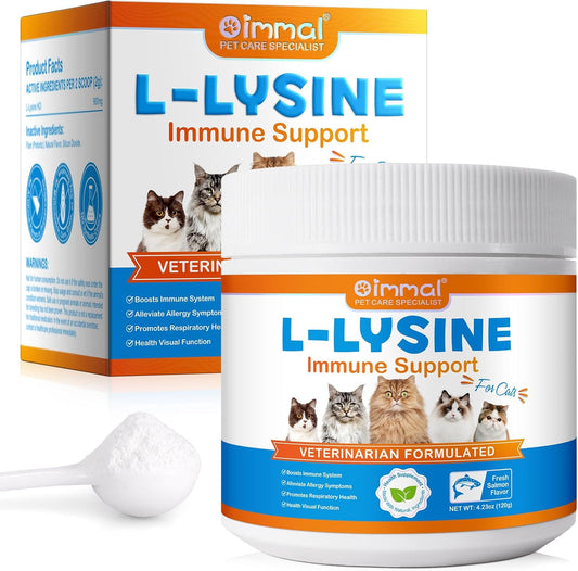 120g ALIVO L-Lysine Powder for Cats - Supports Immune System, Respiratory Health, and Visual Function - Salmon Flavor - 4.23oz