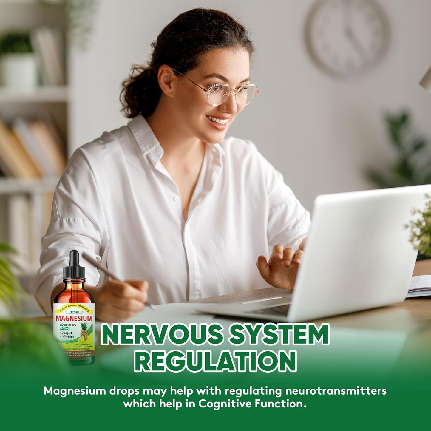 120ML Magnesium Glycinate Liquid Supplement with Citrate, Taurate, Omega3, L-Theanine, D3, B6, B12 - Pineapple Flavor - Large 4FL OZ Capacity