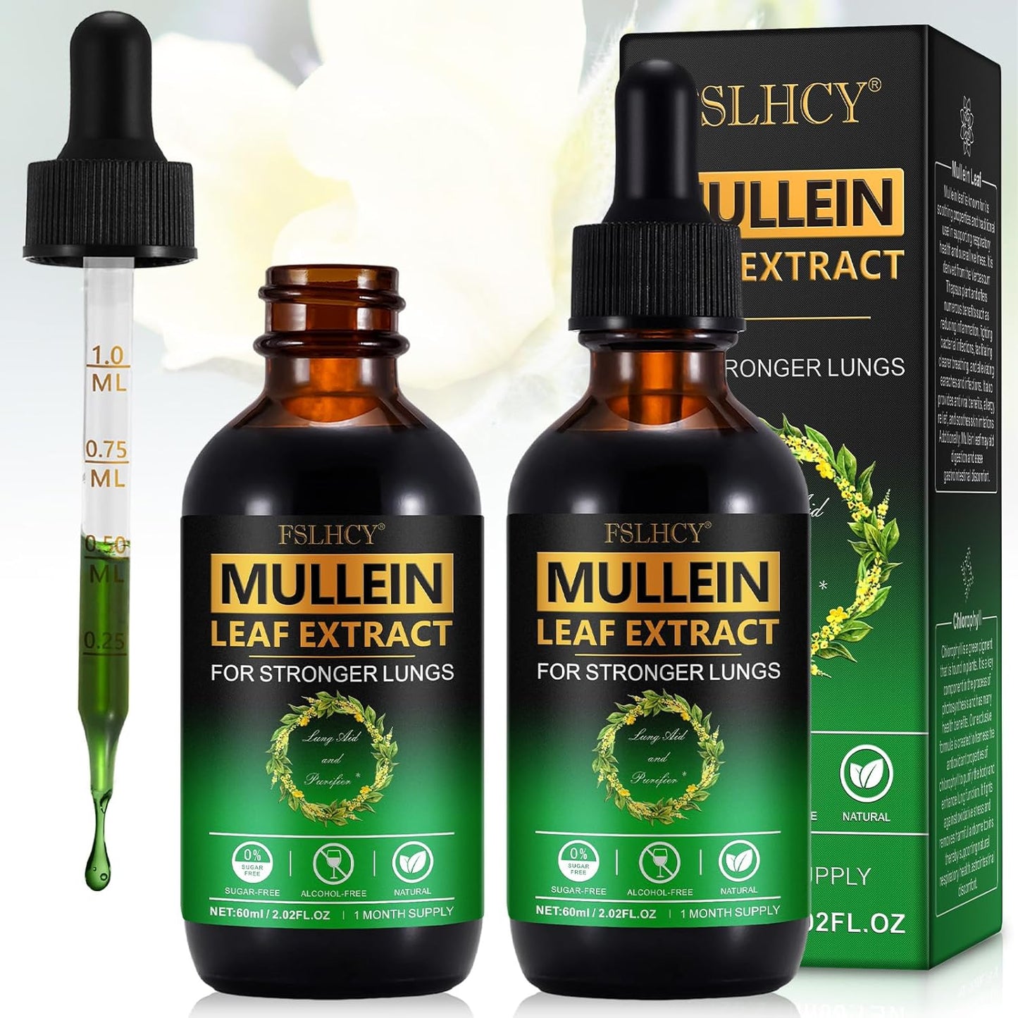 120ML Mullein Leaf Extract Drops for Lung Cleanse - Natural Supplement for Immune & Respiratory Health Support - Ideal for Smokers