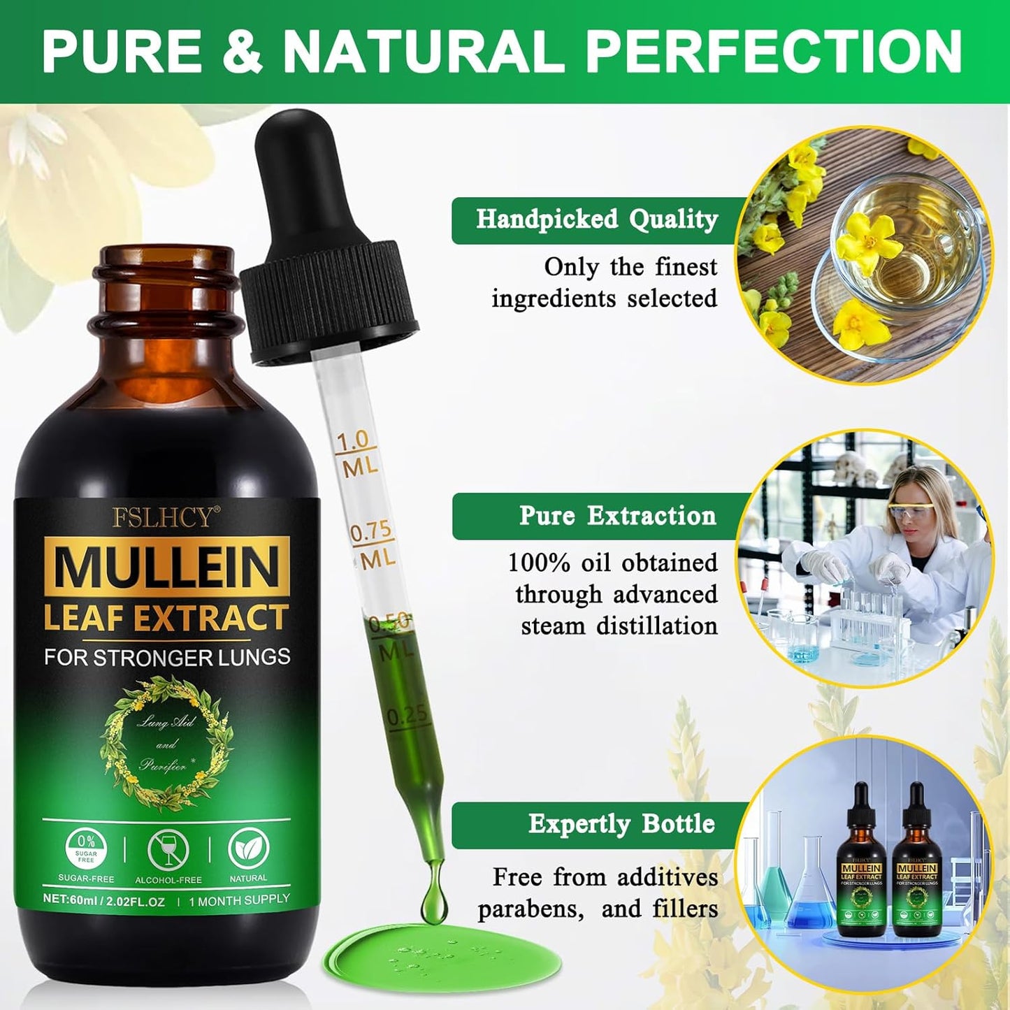 120ML Mullein Leaf Extract Drops for Lung Cleanse - Natural Supplement for Immune & Respiratory Health Support - Ideal for Smokers