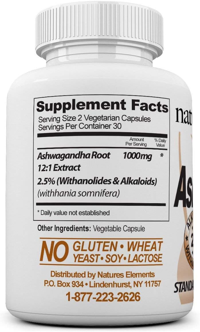 12:1 Standardized Ashwagandha Root Extract Capsules - 1 Month Supply - 500mg Vegan Formula