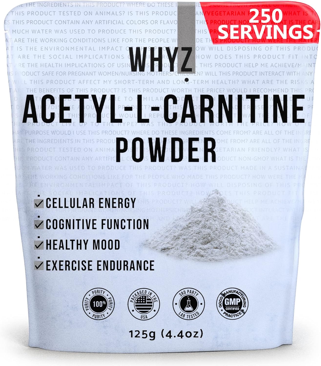 125g Gluten-Free ALCAR Powder for Cognitive Function & Energy - 250 Servings