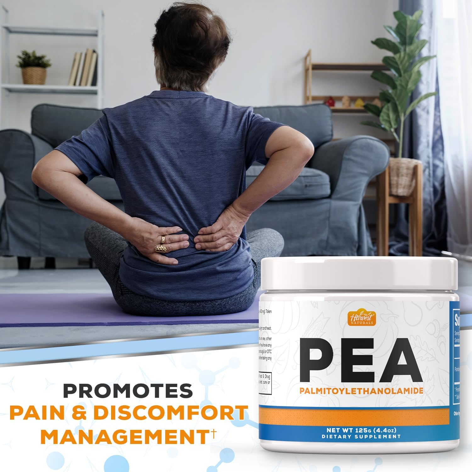 125g Palmitoylethanolamide Powder for Natural Inflammation Relief | Pea 400mg Scoop | Harvest Naturals