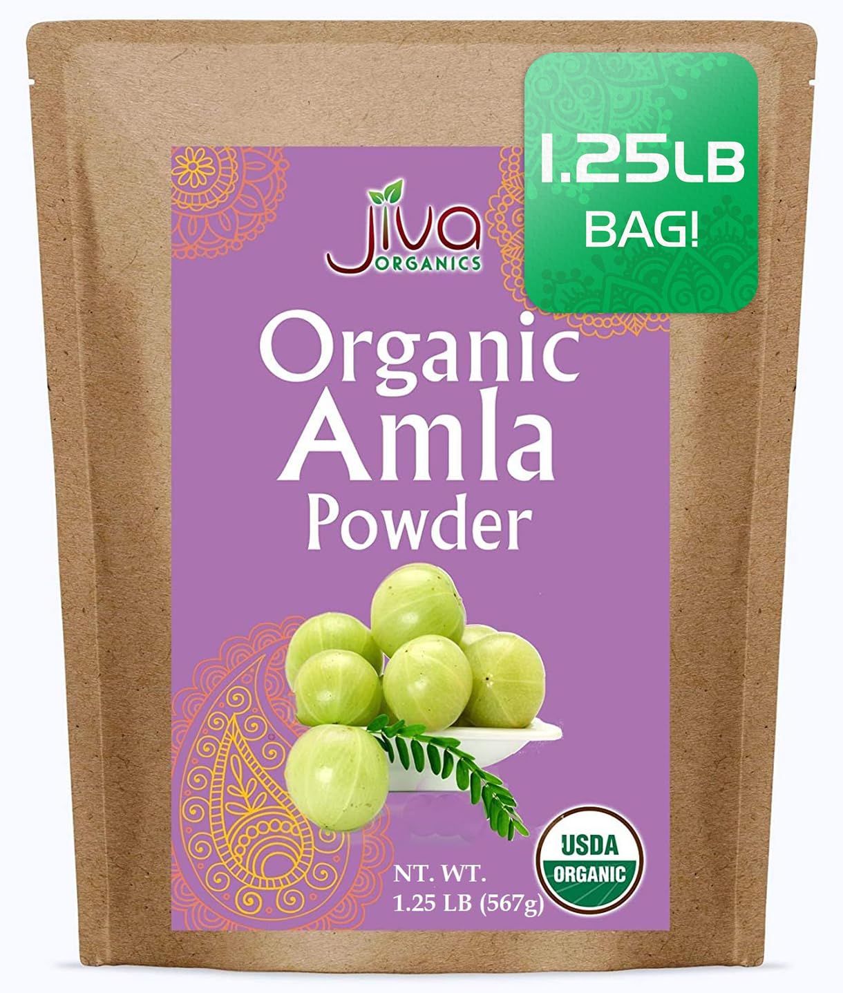 1.25LB Jiva Organics Amla Powder - Gluten Free, Non-GMO, Pure Amalaki Powder, Vitamin C, Lab Tested, 100% Raw & Natural