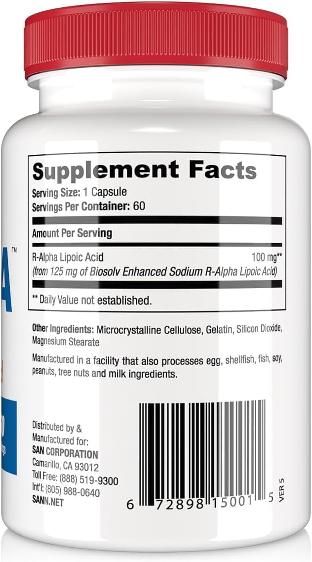 125mg High Potency Na-R-ALA Capsules for Increased Absorption - 60 Count