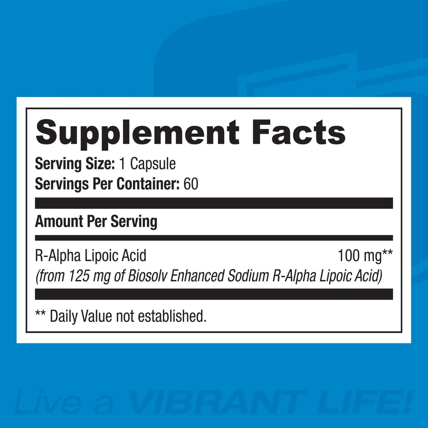 125mg High Potency Na-R-ALA Capsules for Increased Absorption - 60 Count