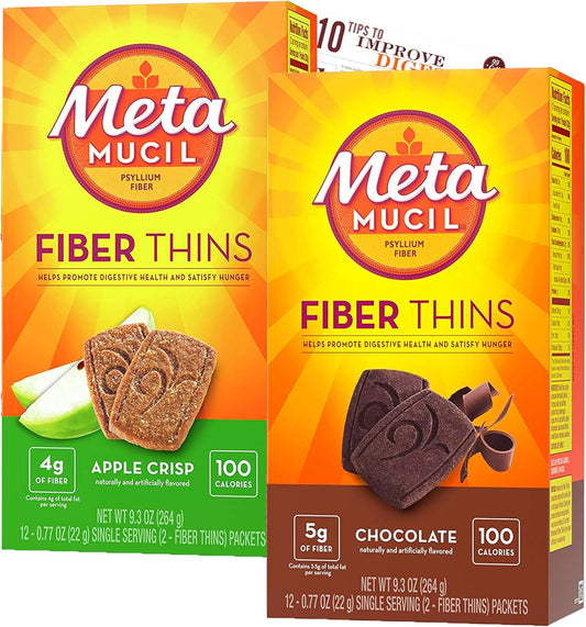 12CT Apple Crisp & Chocolate Bleam Fiber Thins Bars with Psyllium for Digestive Health Support