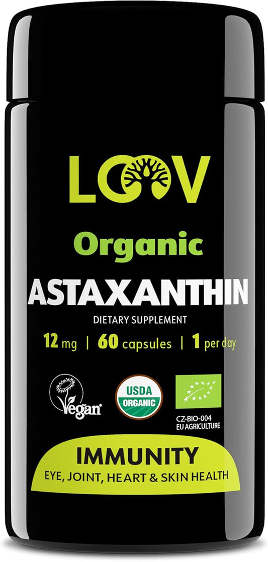 12mg Astaxanthin Supplement - 60-Day Supply - High Antioxidant Strength for Eye, Joint, Skin, Immunity - Organic Microalgae - Non-GMO, Vegan, Sustainable