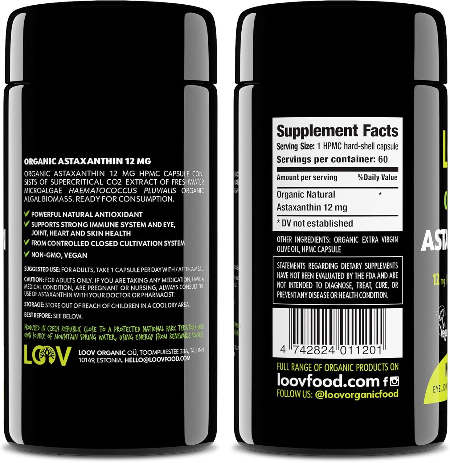 12mg Astaxanthin Supplement - 60-Day Supply - High Antioxidant Strength for Eye, Joint, Skin, Immunity - Organic Microalgae - Non-GMO, Vegan, Sustainable