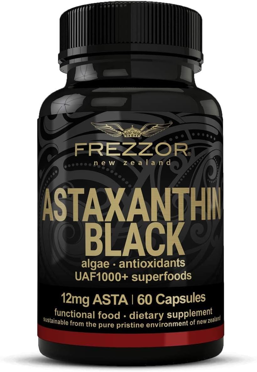 12mg FREZZOR Astaxanthin Black Softgels for Anti-Aging Beauty & Exercise Recovery | Antioxidant Supplement for Skin, Eye, Nerve, Muscle | Cardiovascular & Immune Support | 60 Count