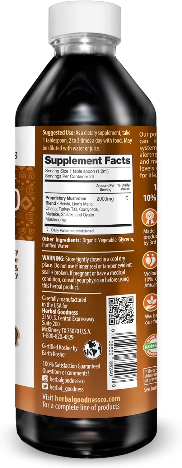 12oz Herbal Goodness Nootropic Mushroom Blend Extract Supplement for Mental Clarity, Focus, and Immune Support