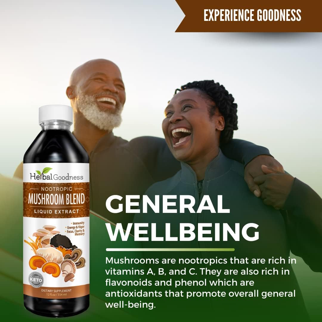12oz Herbal Goodness Nootropic Mushroom Blend Extract Supplement for Mental Clarity, Focus, and Immune Support