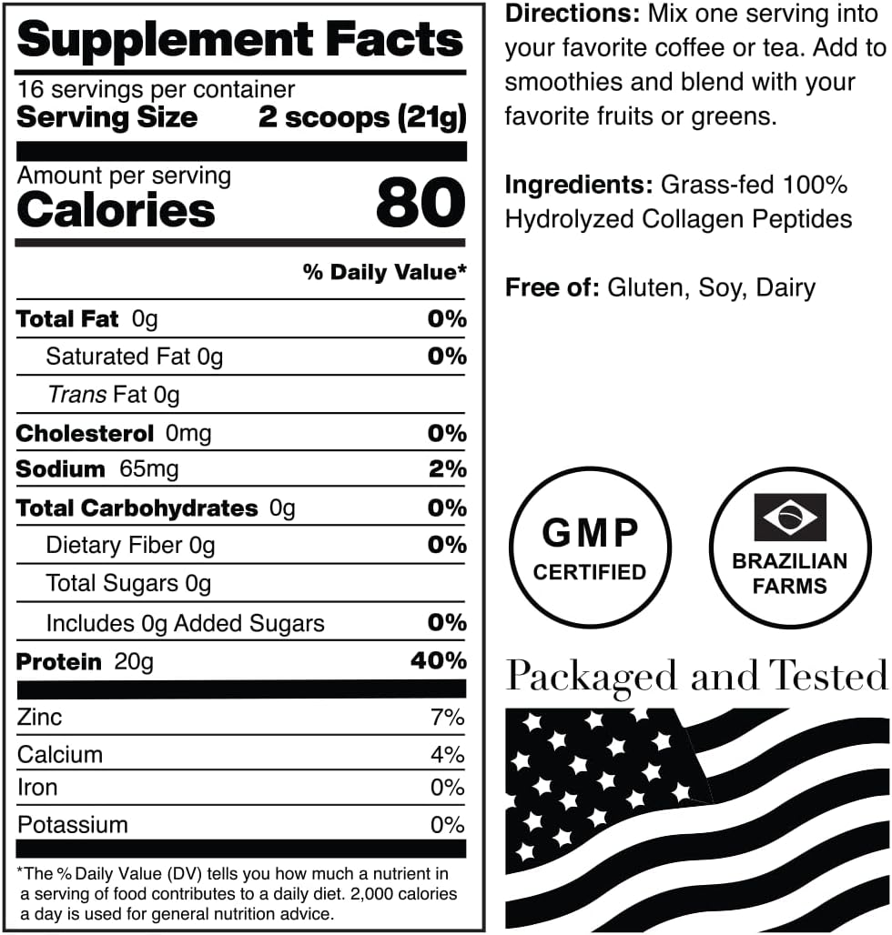 12oz NorCal Organic Hydrolyzed Collagen Peptides - 20g Protein, 0g Carbs/Fat - Grass-Fed Brazilian Cows - Easy Mixing, High Bioavailability - US GMP Certified