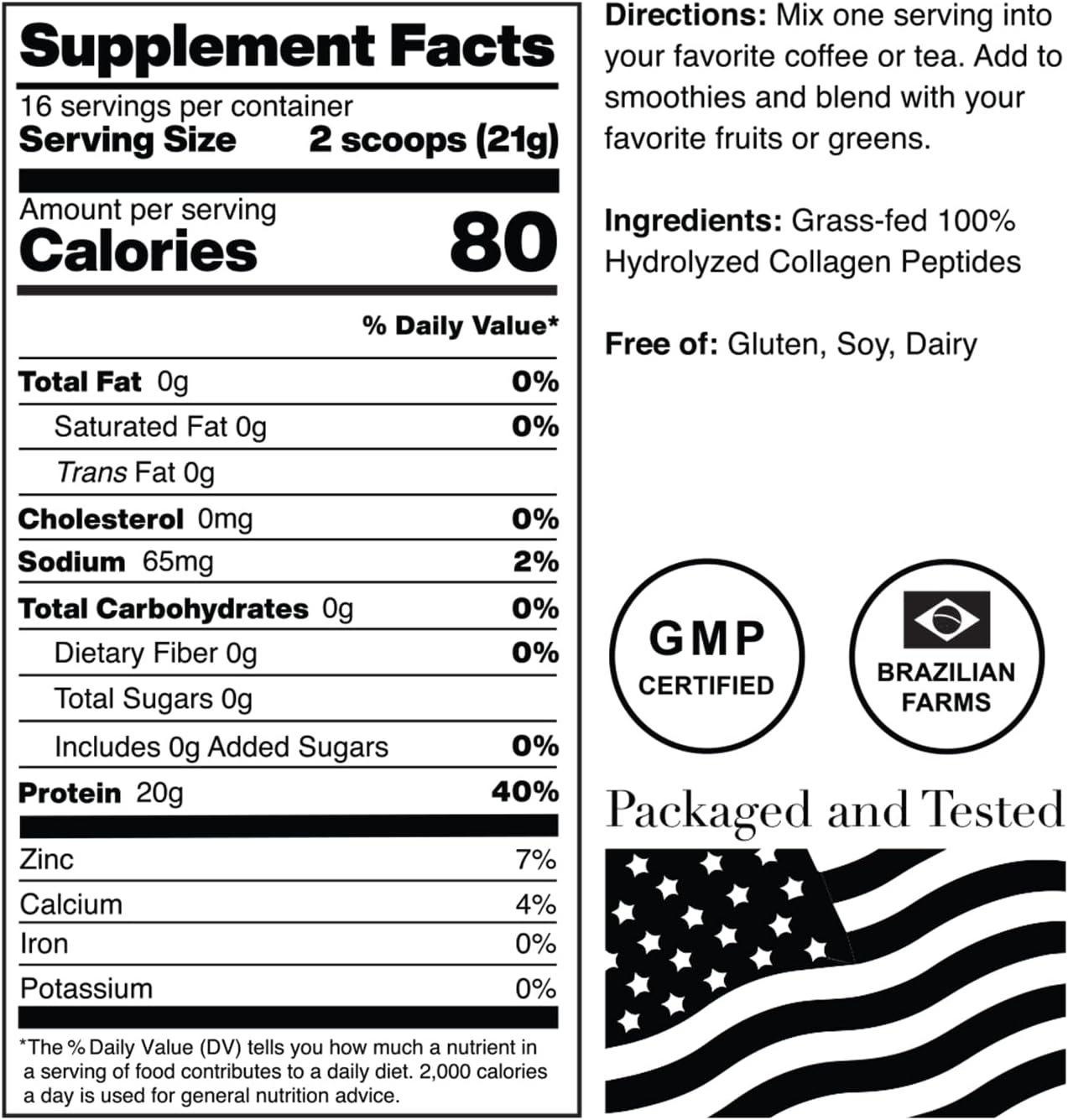 12oz NorCal Organic Hydrolyzed Collagen Peptides - 20g Protein, 0g Carbs/Fat - Grass-Fed Brazilian Cows - Easy Mixing, High Bioavailability - US GMP Certified