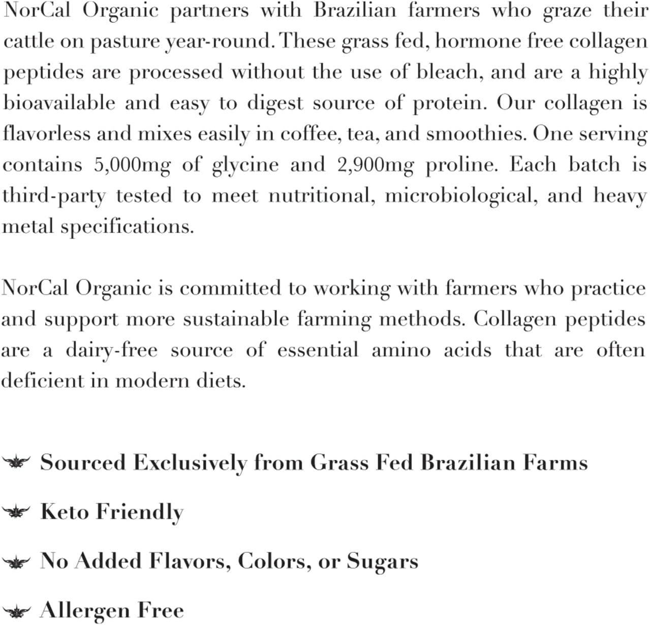 12oz NorCal Organic Hydrolyzed Collagen Peptides - 20g Protein, 0g Carbs/Fat - Grass-Fed Brazilian Cows - Easy Mixing, High Bioavailability - US GMP Certified