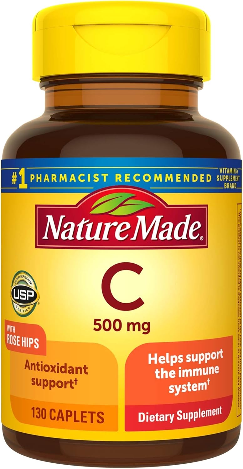 130 Count Nature Made Vitamin C 500 mg Caplets with Rose Hips for Immune Support
