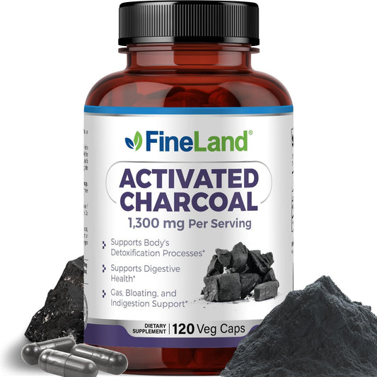 1,300mg Activated Charcoal Capsules for Detox Cleanse & Gas Relief - Vegan 120 Pills for Arteries & Blood Circulation