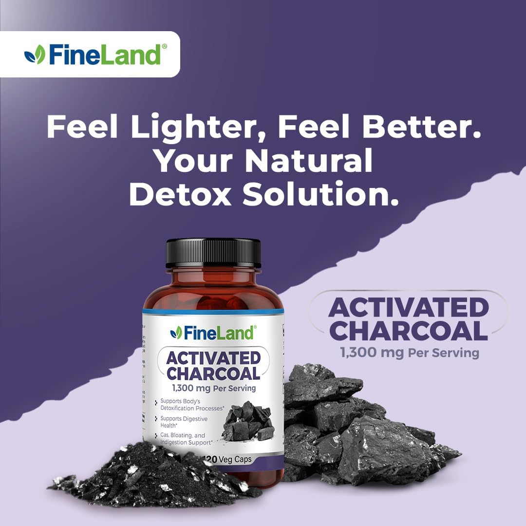 1,300mg Activated Charcoal Capsules for Detox Cleanse & Gas Relief - Vegan 120 Pills for Arteries & Blood Circulation
