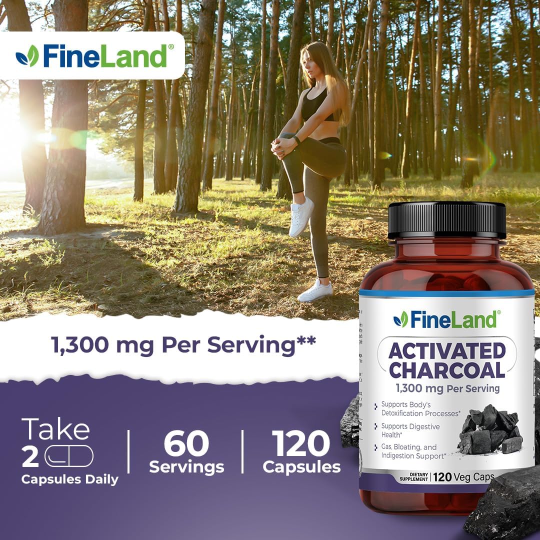 1,300mg Activated Charcoal Capsules for Detox Cleanse & Gas Relief - Vegan 120 Pills for Arteries & Blood Circulation