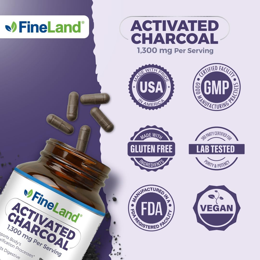 1,300mg Activated Charcoal Capsules for Detox Cleanse & Gas Relief - Vegan 120 Pills for Arteries & Blood Circulation
