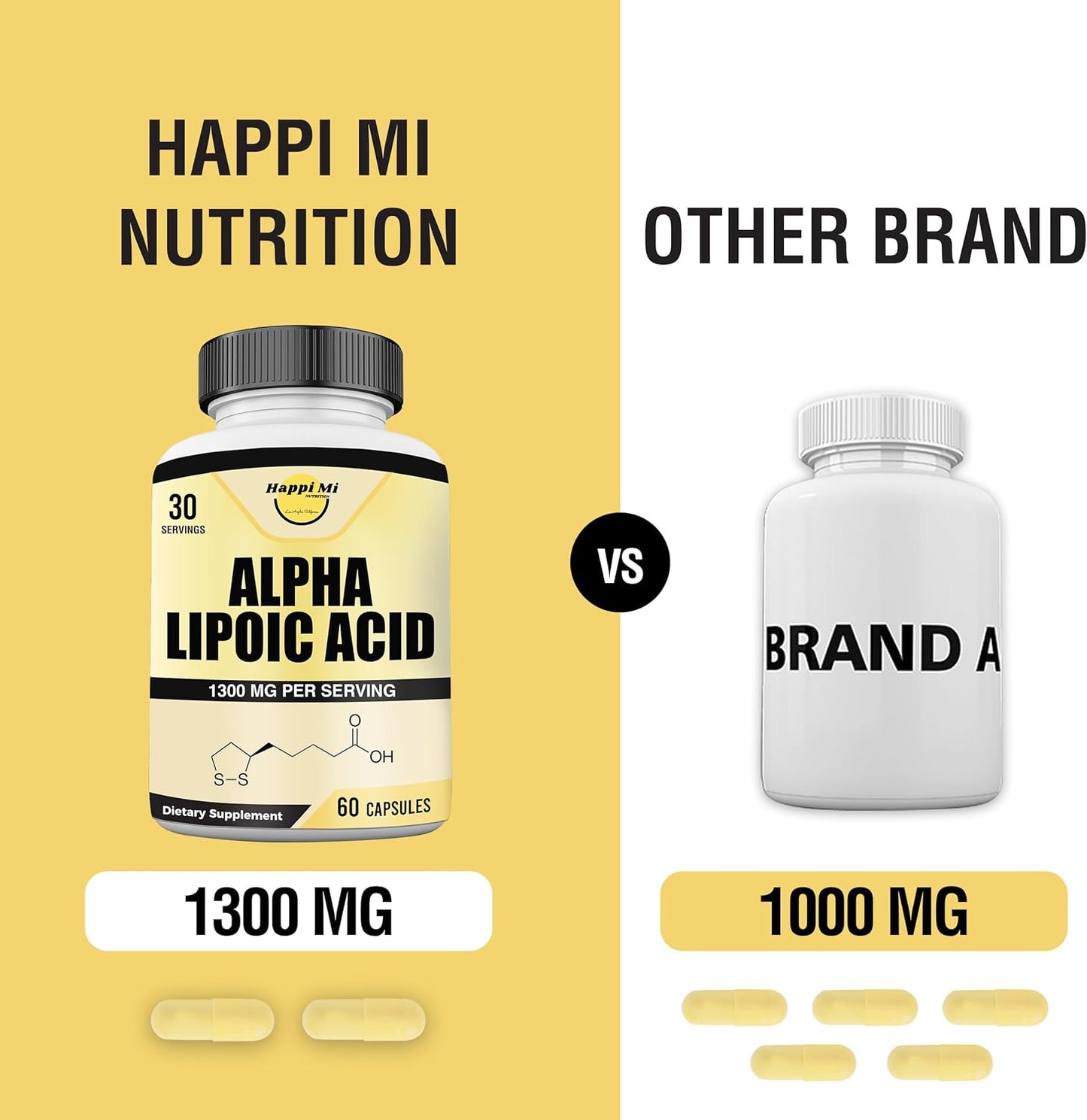 1300mg Alpha Lipoic Acid Capsules - 30 Servings - Antioxidant Supplement for Health & Wellness