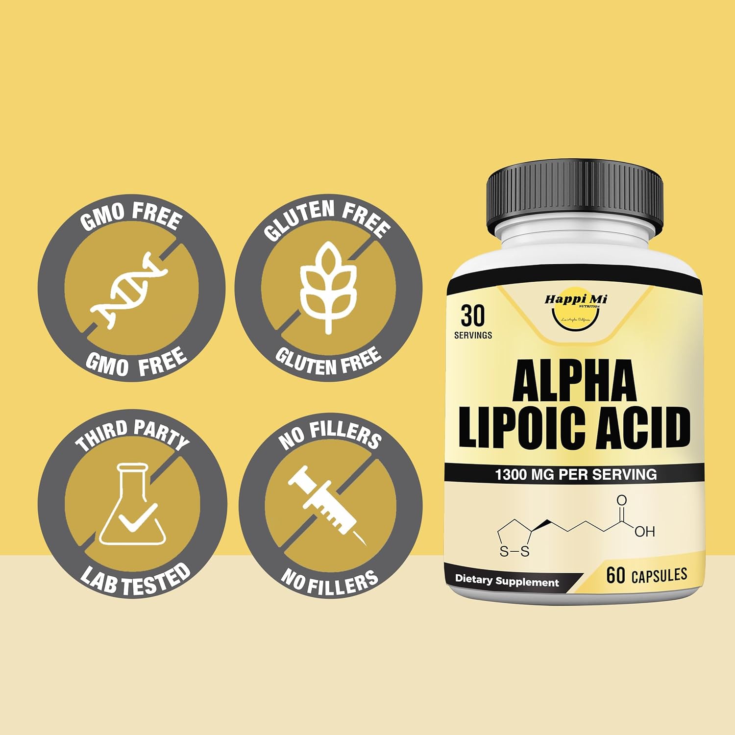 1300mg Alpha Lipoic Acid Capsules - 30 Servings - Antioxidant Supplement for Health & Wellness