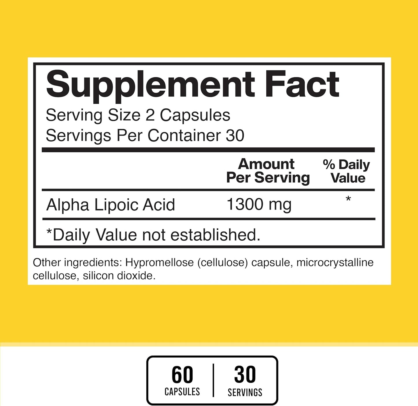 1300mg Alpha Lipoic Acid Capsules - Vegan, Gluten Free, Non-GMO - 60 Capsules, 30 Servings by American Standard Supplements